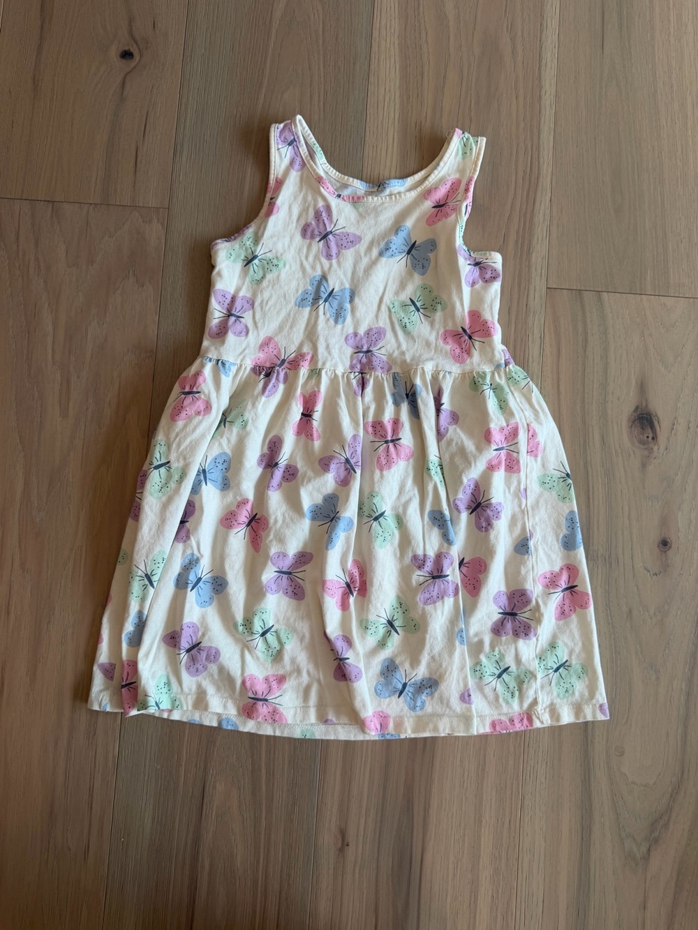 H&M Cream Dress with Pink, Purple, Blue & Mint Butterfly Print